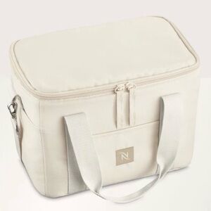 Nespresso Insulated Zipper Travel Cooler Bag Cream Color 10 x 6 x 8 NEW